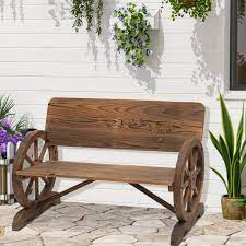 Wagon Wheel Bench Wooden 2 Seater