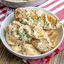 asiago tortelloni alfredo with grilled