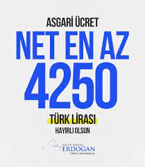 Recep Tayyip Erdoğan on Twitter: "2022 yılında asgari ücretin en alt rakamı  4.250 TL olacaktır. Asgari ücretten gelir ve damga vergisi de  alınmayacaktır. Çalışanlarımızı fiyat artışları karşısında ezdirmeme  kararlılığımızı ortaya koyan yeni