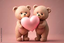 cute teddy bear couple holding