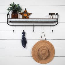 Check spelling or type a new query. Rustic Galvanized Metal Wall Shelf Storage With Hooks Overstock 24214495