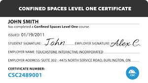 Confined Space Training Certificate