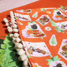 Set Of 4 Placemats Fabric Printed With Midsummer Bird Fox