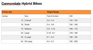 cannondale size guide