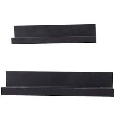 Black 2 Shelves Wood Wall Shelf With Lip Set Of 2