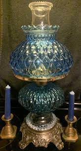 Blue Glass Diamond Quilted Oil Lamp