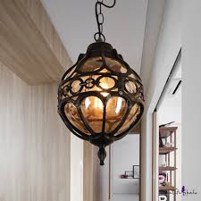 Black Brass Orb Pendant Lighting Vintage Amber Glass 1 Light Restaurant Hanging Lamp With Cage Beautifulhalo Com
