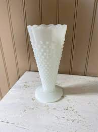Tall Fluted Milk Glass Hobnail Vase