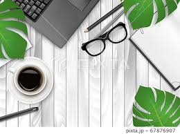 office background with coffee laptop