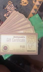 mcdonalds gift certificate tickets
