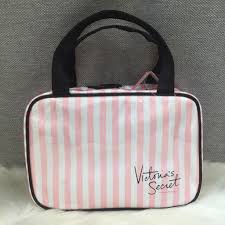 white stripe travel makeup bag