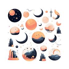 Moon Icon Night Sky Cartoon Flat Style