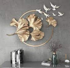 Golden Metal Birds With Leaf Wall Decor