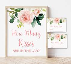 5 x 7, small cards: Guess How Many Kisses Are In The Jar Blush Pink Floral Bridal Shower Game Printable Candy Guessing Game Instant Download B80 By Strawberry Party Print Catch My Party