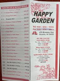 menu of happy garden in oconto wi 54153