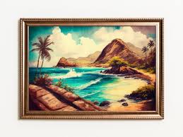 Hawaii Ocean Paint Wall Art Vintage