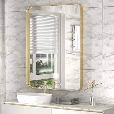 Paihome 30 In W X 40 In H Large Rectangular Stainless Steel Framed Mirror Wall Mirror Bathroom Vanity Mirror In Brushed Gold