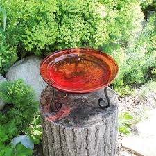 Red Le Glass Birdbath Bowl