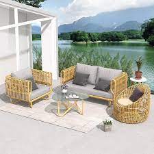 4 pieces rattan outdoor sofa set with