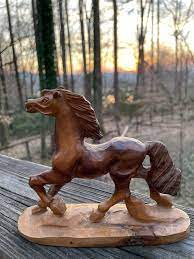 Horse Sculpture Olive Wood Hand Carved