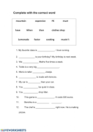 Complete with the correct word-words worksheet