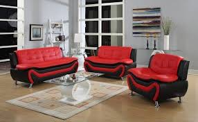 Black Red Leather Gel 3pc Sofa Loveseat