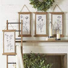 Botanical Print Burlap Wall Art Set Of