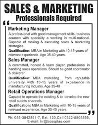 Marketing Manager Sales Manager Retail Operations Manager Required