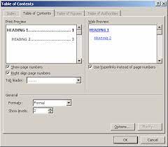 ms word 2007 create a table of contents