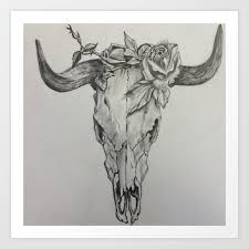 Cow Skull With Roses Art Print By