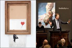La artist vows to whitewash banksy painting on london bargain store after paying $700,000 for it in protest of street art being bought and sold. Banksy S Shredded Girl With Balloon Renamed Love Is In The Bin Auctions News The Value Art News