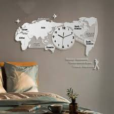 3d World Map Wall Clock Digital Modern