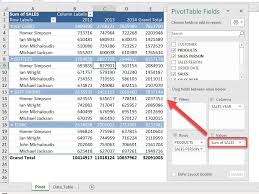 sum in excel pivot tables