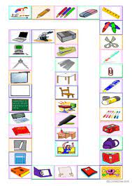 School items - Board game: English ESL worksheets pdf & doc