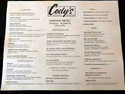 cody s restaurant bar patio menu