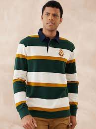 colorblock stripe pique rugby polo