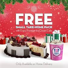 Brown chocolate ice cream cake. Enjoy A Free Baskin Robbins Take Home Pack With Every Purchase Of Premium Cake Promotionsinuae