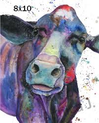 Cow Wall Art Watercolor Cow Painting