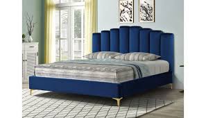 nadia blue velvet bed gold legs