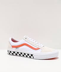 Vans Old Skool Pro Checkerboard White Orange Skate Shoes