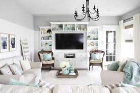 aqua and white fall living room decor