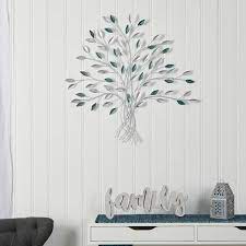 Nearly Natural 30 In X 30 In Hand Painted Silver Metal Tree Of Life Wall Art Decor Silver Blue