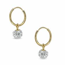 crystal ball hoop earrings in 14k gold