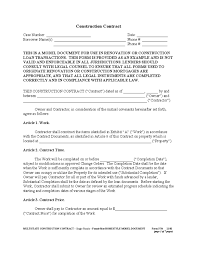 Free General Construction Contract Template Resume Pdf