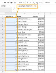 add serial numbers in google sheets
