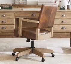 Massage gaming chair with footrest and lumbar support. Manchester Leather Swivel Desk Chair Pottery Barn