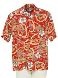 Vintage Scenic Red Rayon Mens Hawaiian Shirt
