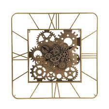 Gold Gears Square Wall Clock 78670 Ds