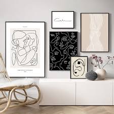 Abstract Line Canvas Black White Wall