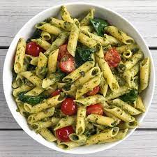pesto penne with spinach blistered